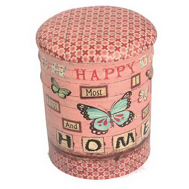 Modern Metal Bucket Base Round Ottoman Stool with Fabric Seat 
