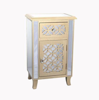Modern Furniture Narrow Mirrored and MDF Silver Cabinet Storage Chest 
