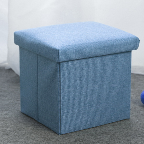 Home Furniture Linen Colorful Foldable Kids Storage Box Ottoman Linen Storage Stool