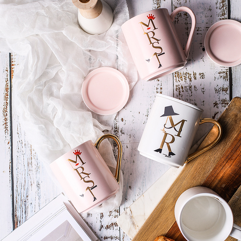 Creative Ceramic with Lid Customized Lovers with Lid Coffee Cup Milk Cup Beer Water Cup