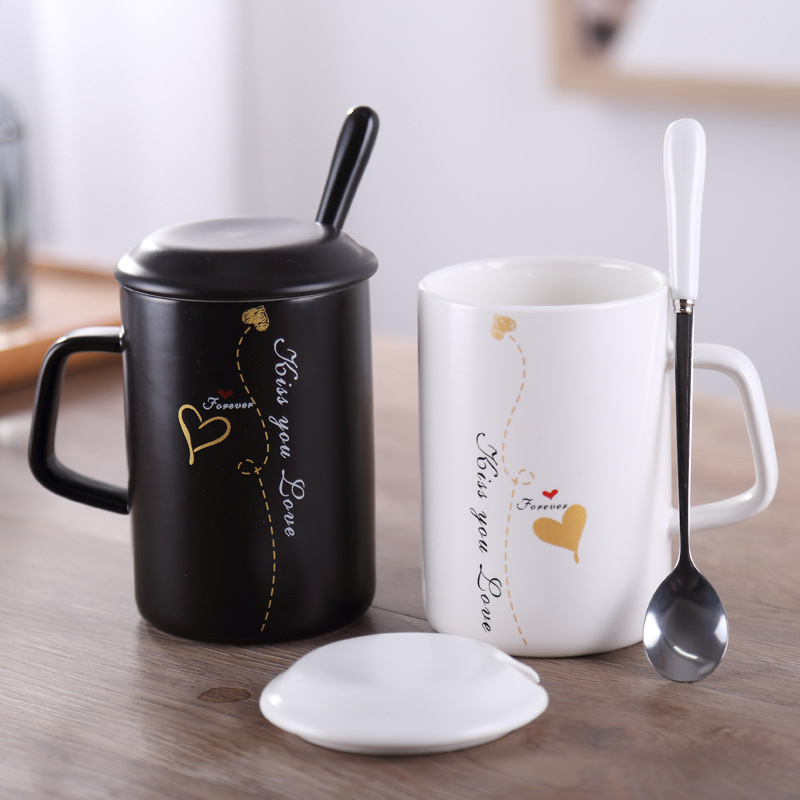 Porcelain Mug Sublimation Custom Shape Coffee Cup Tea With Lid Spoon White Ceramic Mugs 